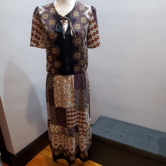 Wine Mixed Media Patchwork Dress - Picture 2 of 5